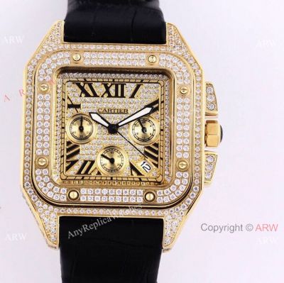 Knockoff Cartier Santos De Chronograph Iced Out Watch 45mm Men